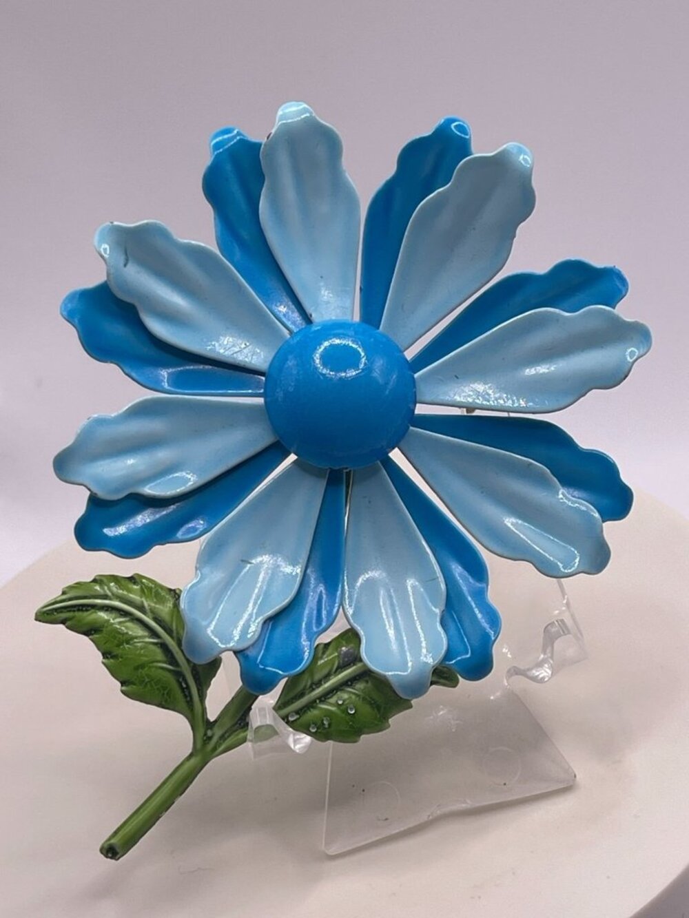 Vtg Retro Enamel Flower Power Brooch Ocean Blue Grass Green Pop Art